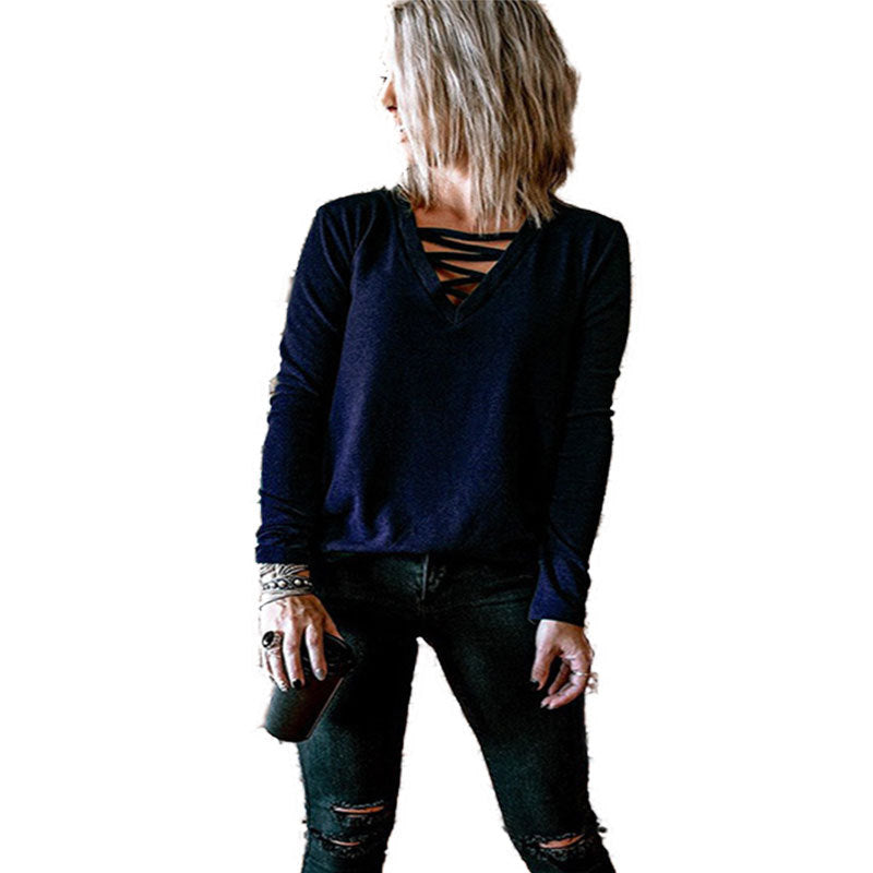 Chemisier à manches longues pour femmes avec décolleté en V et design de lacets décoratif Chic und Stil