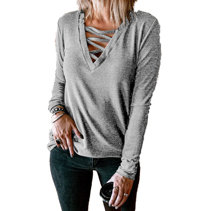 Chemisier à manches longues pour femmes avec décolleté en V et design de lacets décoratif Chic und Stil