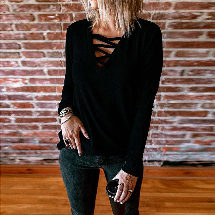 Chemisier à manches longues pour femmes avec décolleté en V et design de lacets décoratif Chic und Stil
