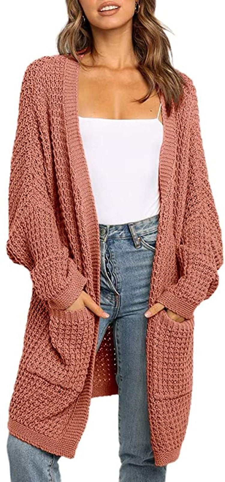 Dames gros tricot cardigan avec manches ouvertes et poches profondes Chic und Stil