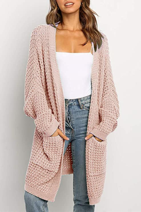 Dames gros tricot cardigan avec manches ouvertes et poches profondes Chic und Stil