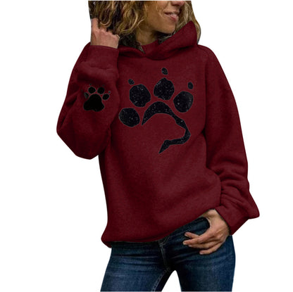 Pullover à capuche pour femmes avec motif de pattes d'animal et coupe confortable Chic und Stil
