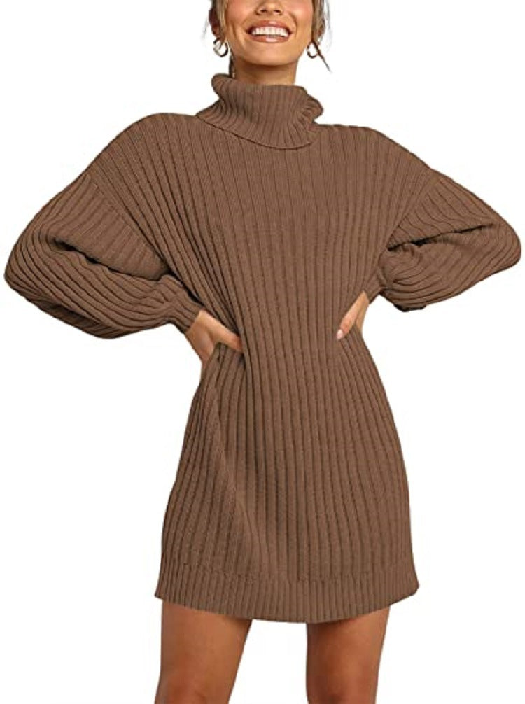 Robe en tricot pour femmes avec col haut et manches larges Chic und Stil