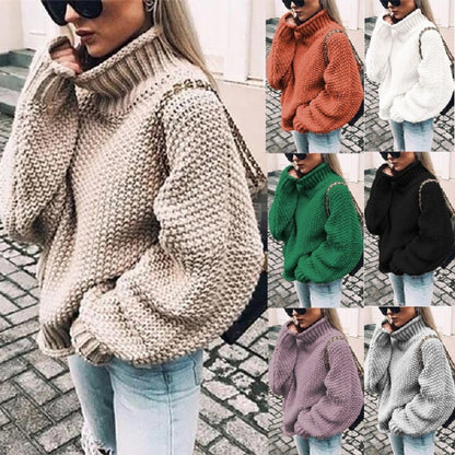 Pull en grosse maille pour femmes avec col montant et épaules tombantes Chic und Stil