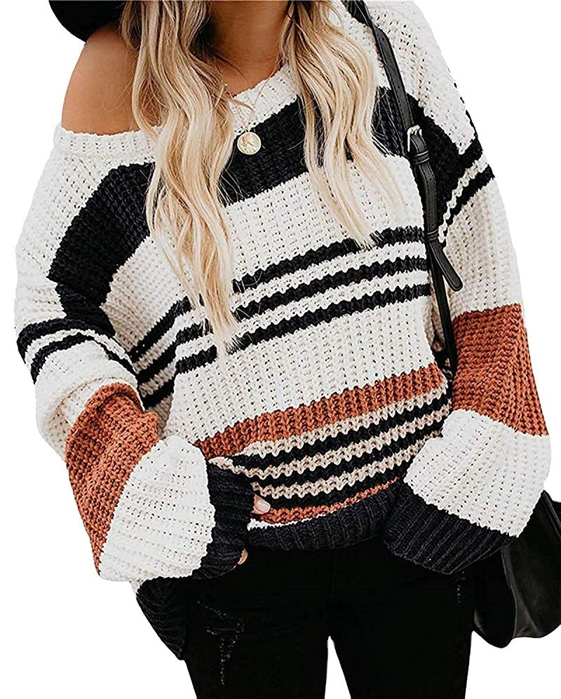 Dames gros pull en tricot avec motif rayé polyvalent Chic und Stil