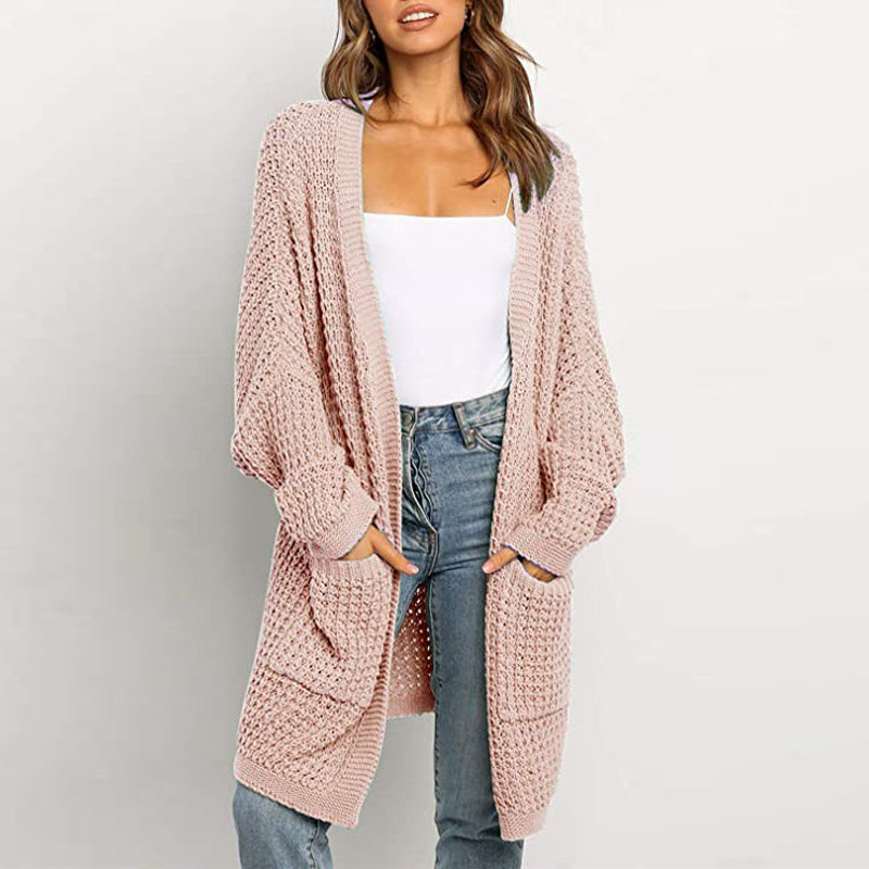 Dames gros tricot cardigan avec manches ouvertes et poches profondes Chic und Stil