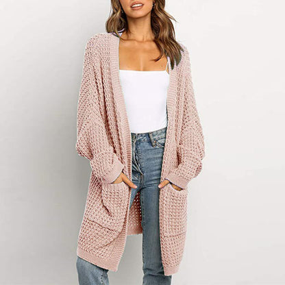 Dames gros tricot cardigan avec manches ouvertes et poches profondes Chic und Stil