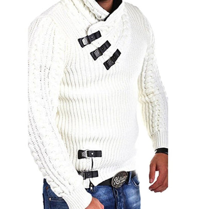 Pull en grosse maille pour hommes avec col flexible et fermetures décoratives Chic und Stil