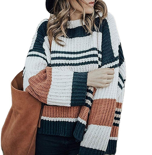 Dames gros pull en tricot avec motif rayé polyvalent Chic und Stil
