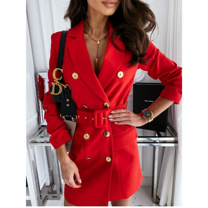 Dames Élégante robe blazer avec ceinture à la taille et double rangée de boutons Chic und Stil