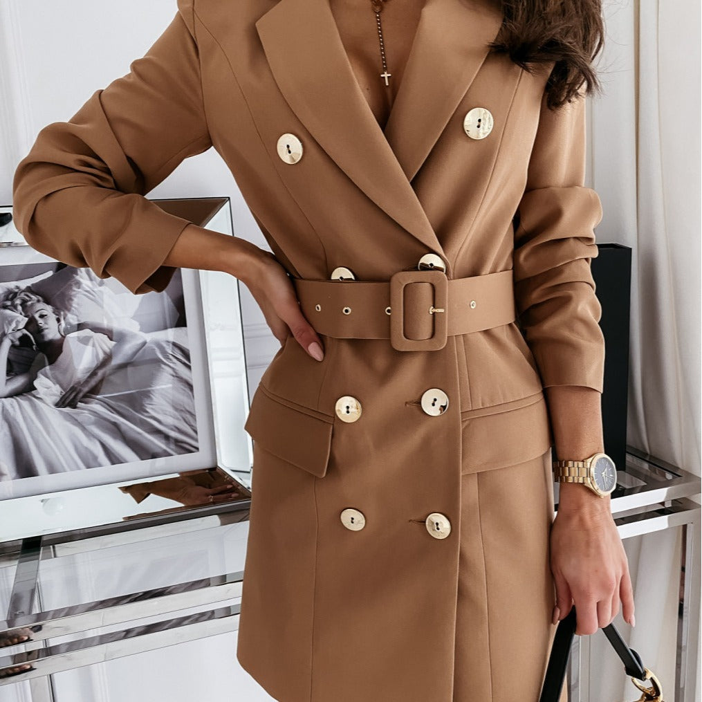Dames Élégante robe blazer avec ceinture à la taille et double rangée de boutons Chic und Stil
