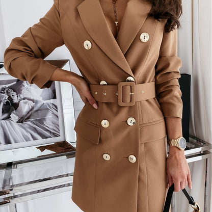 Dames Élégante robe blazer avec ceinture à la taille et double rangée de boutons Chic und Stil