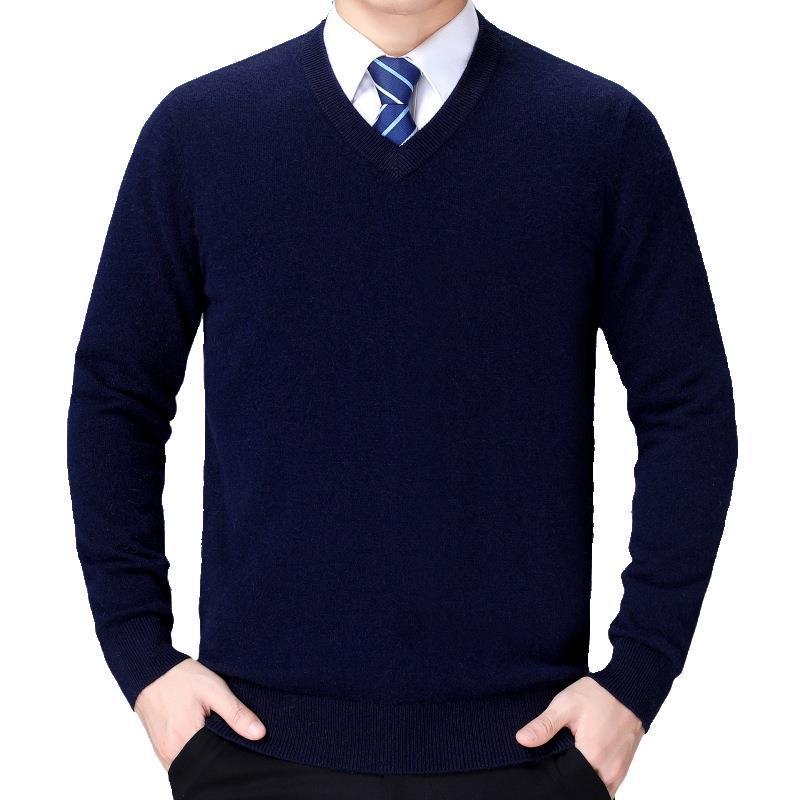 Pull à col en V en mélange de coton doux pour hommes Chic und Stil