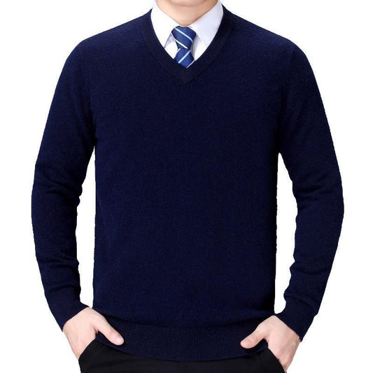 Pull à col en V en mélange de coton doux pour hommes Chic und Stil