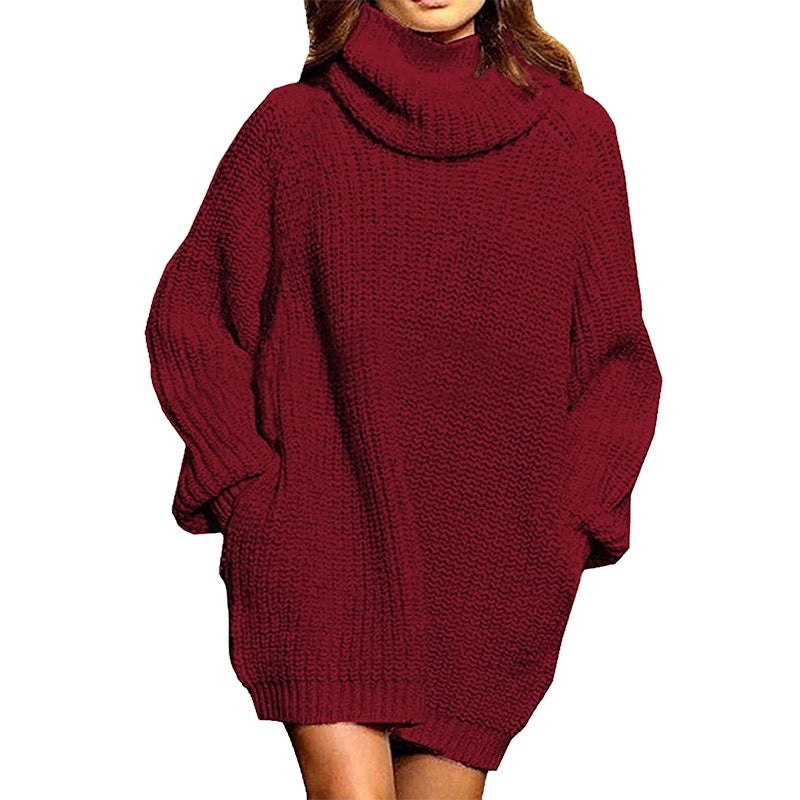 Robes pull en grosse maille pour femmes avec col haut et coupe décontractée Chic und Stil