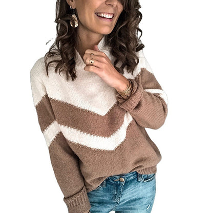 Pull en grosse maille pour femmes avec un motif zigzag moderne et col montant Chic und Stil