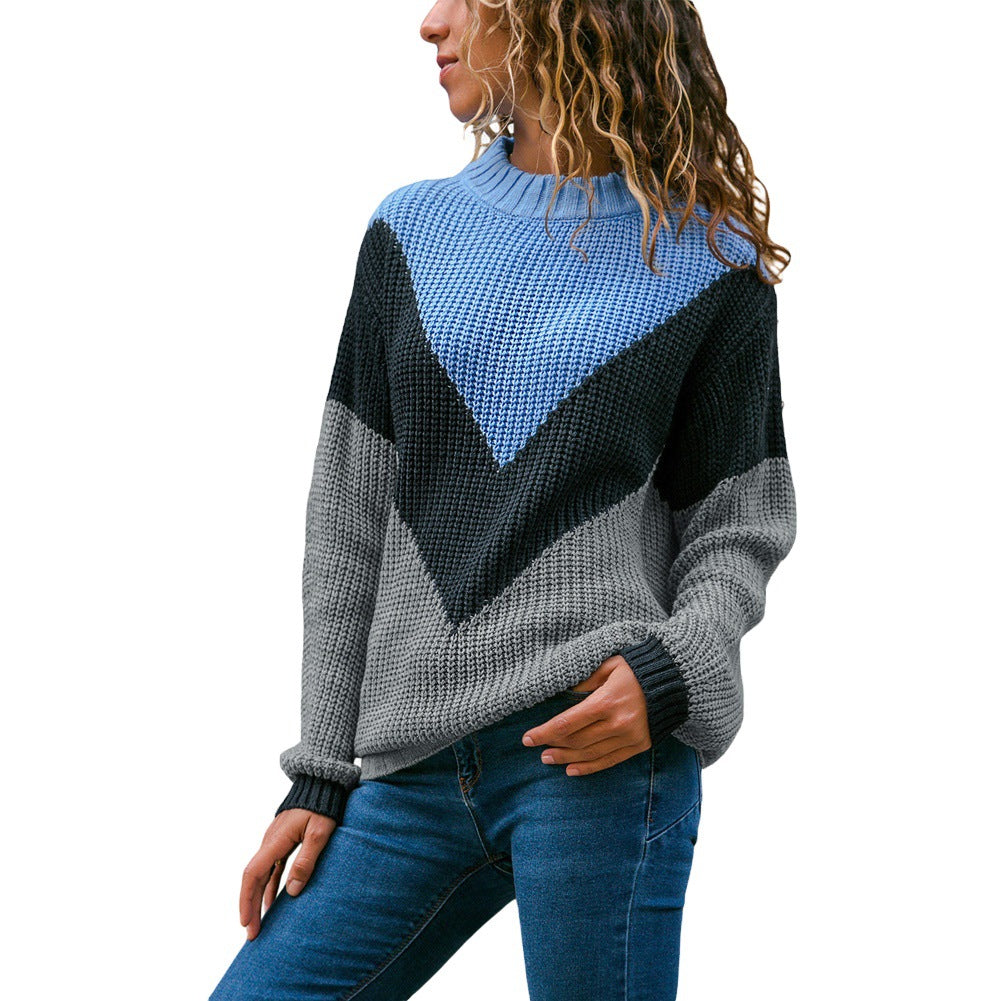 Pull femme en tricot épais avec un décolleté en V moderne et un design à blocs de couleur Chic und Stil