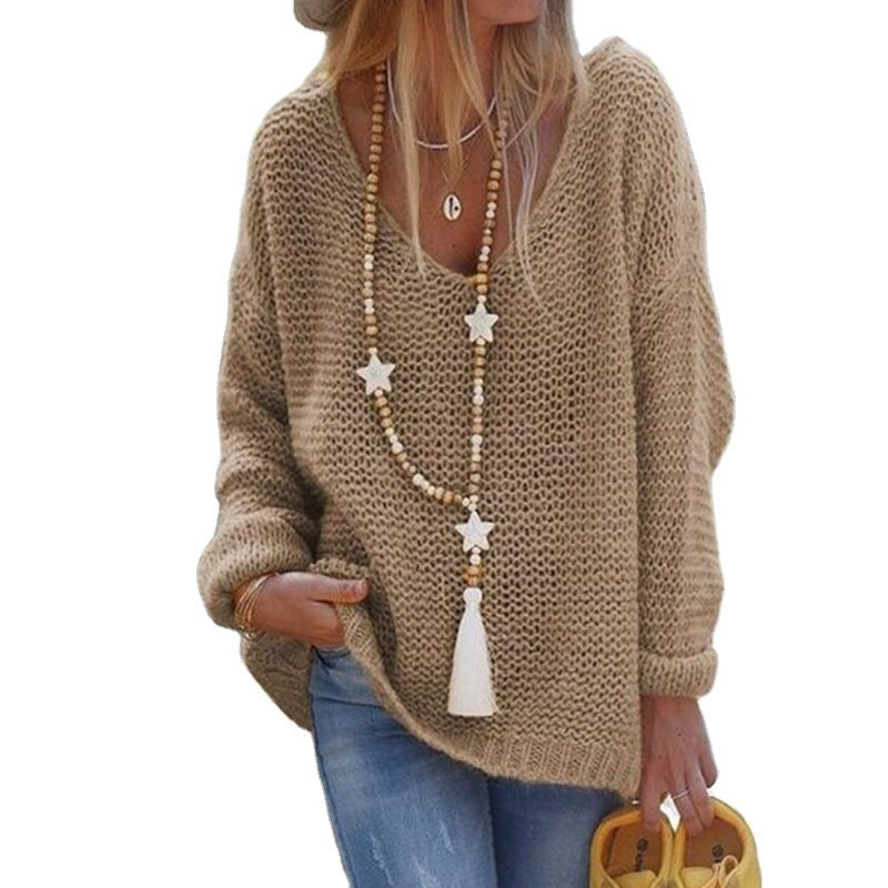Femme Pull en maille épaisse avec décolleté en V large et coupe décontractée Chic und Stil