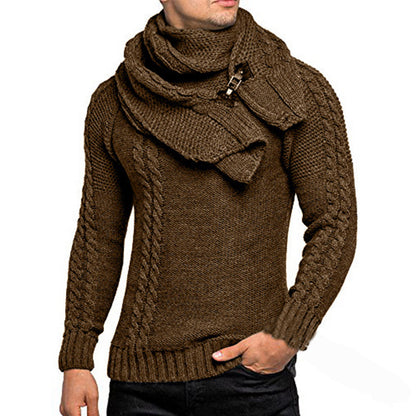 Stylish knit pullover for men with elegant collar and practical scarf Chic and Style