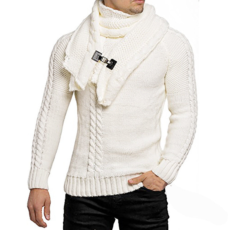 Stylish knit pullover for men with elegant collar and practical scarf Chic and Style