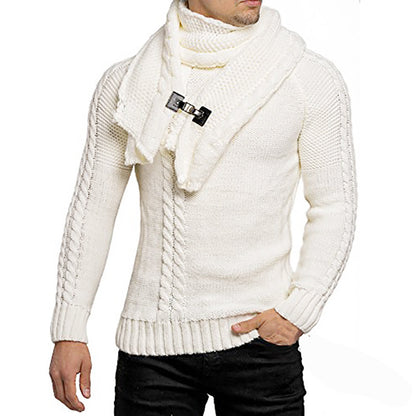 Stylish knit pullover for men with elegant collar and practical scarf Chic and Style