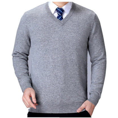 Pull à col en V en mélange de coton doux pour hommes Chic und Stil