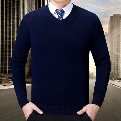 Pull à col en V en mélange de coton doux pour hommes Chic und Stil