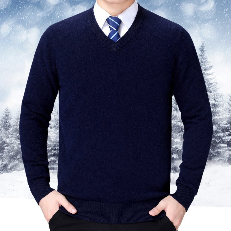Pull à col en V en mélange de coton doux pour hommes Chic und Stil
