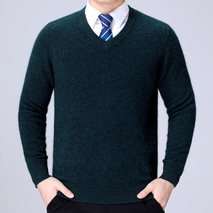 Pull à col en V en mélange de coton doux pour hommes Chic und Stil