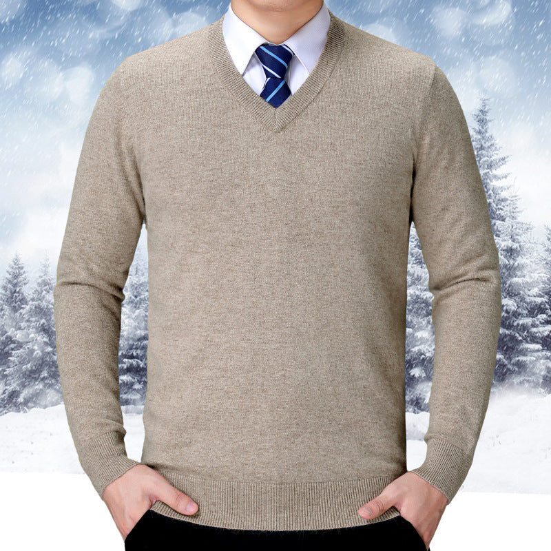 Pull à col en V en mélange de coton doux pour hommes Chic und Stil