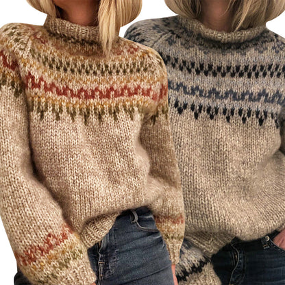 Dames Pull en maille épaisse avec col montant et motif unique Chic und Stil
