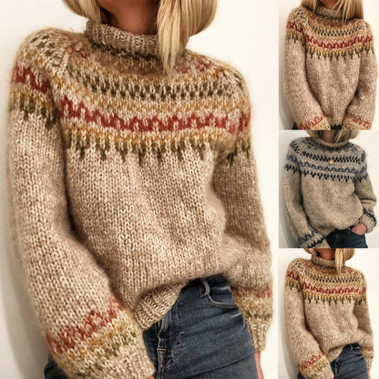 Dames Pull en maille épaisse avec col montant et motif unique Chic und Stil