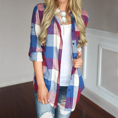 Blouse à carreaux pour femmes avec manches longues et coupe décontractée Chic und Stil
