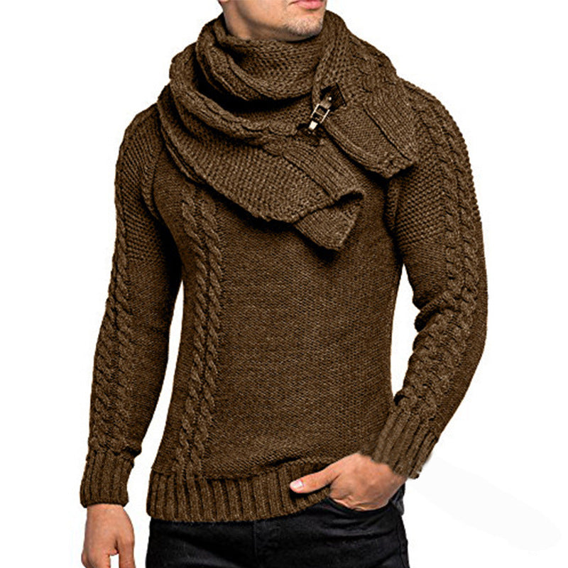 Stylish knit pullover for men with elegant collar and practical scarf Chic and Style