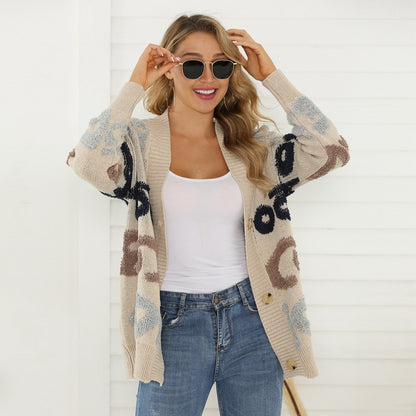 Dames cardigan avec motifs floraux et grands boutons Chic und Stil