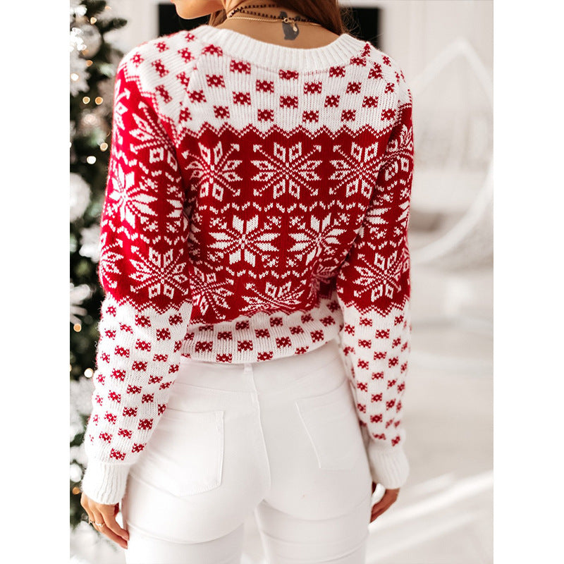 Pull en tricot pour femmes avec motif neige festif et col rond Chic und Stil