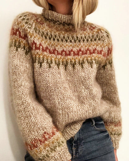 Dames Pull en maille épaisse avec col montant et motif unique Chic und Stil
