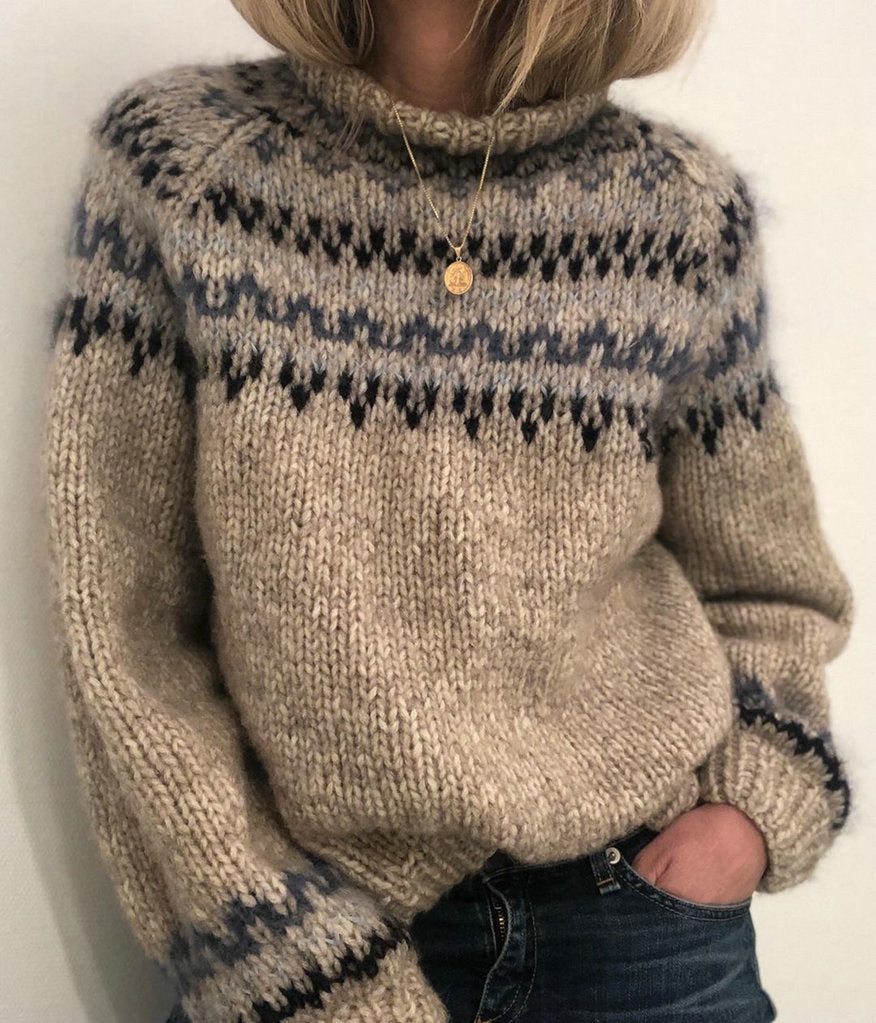 Dames Pull en maille épaisse avec col montant et motif unique Chic und Stil