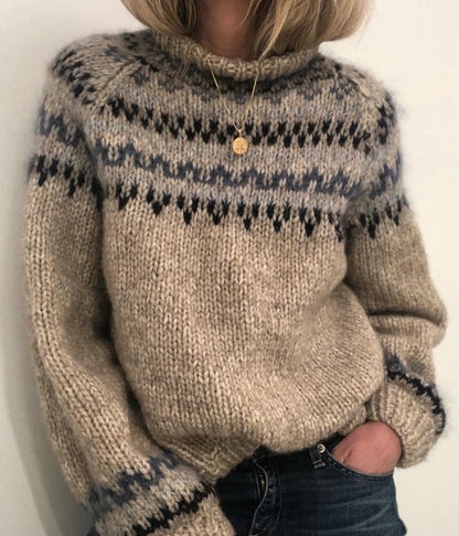 Dames Pull en maille épaisse avec col montant et motif unique Chic und Stil