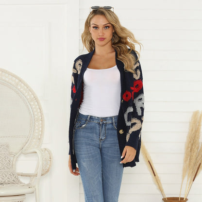 Dames cardigan avec motifs floraux et grands boutons Chic und Stil