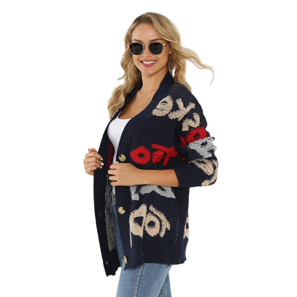 Dames cardigan avec motifs floraux et grands boutons Chic und Stil
