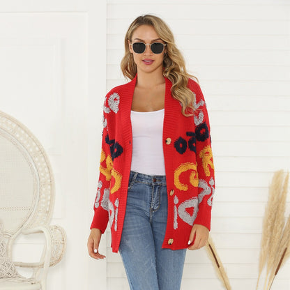 Dames cardigan avec motifs floraux et grands boutons Chic und Stil