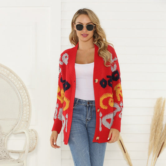 Dames cardigan avec motifs floraux et grands boutons Chic und Stil