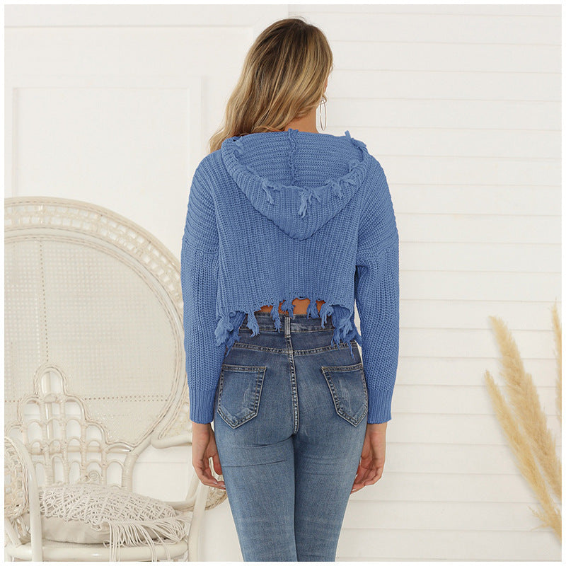 Dames Gros Tricot Hoodie avec devant ouvert et cordon de serrage Chic und Stil