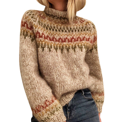 Dames Pull en maille épaisse avec col montant et motif unique Chic und Stil