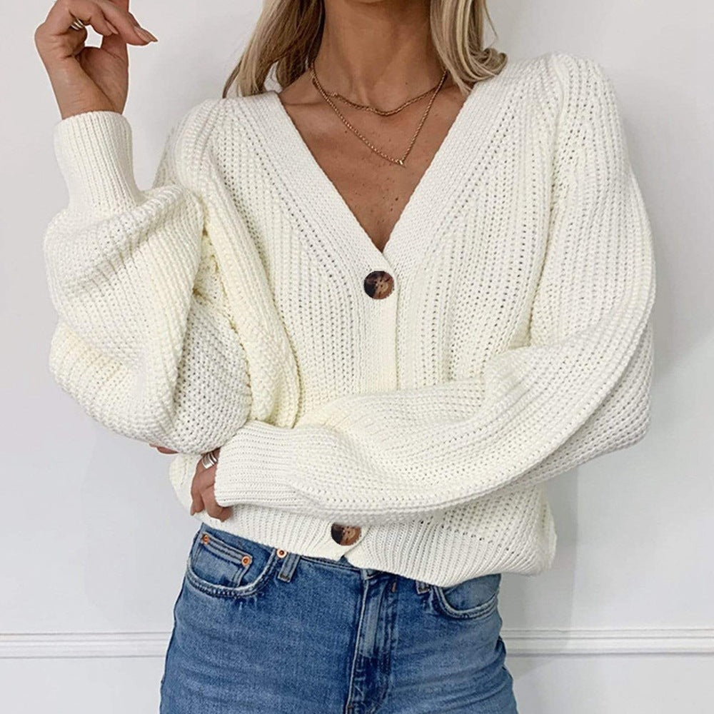 Dames cardigan décontracté avec décolleté en V profond et gros boutons Chic und Stil