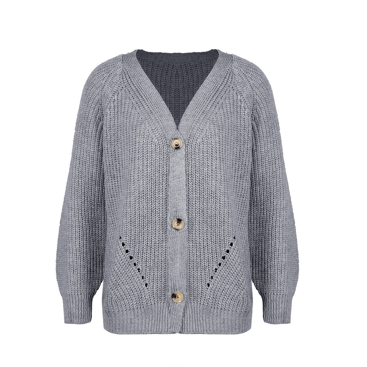 Dames cardigan décontracté avec décolleté en V profond et gros boutons Chic und Stil