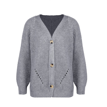 Dames cardigan décontracté avec décolleté en V profond et gros boutons Chic und Stil