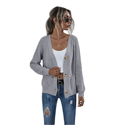 Dames cardigan décontracté avec décolleté en V profond et gros boutons Chic und Stil