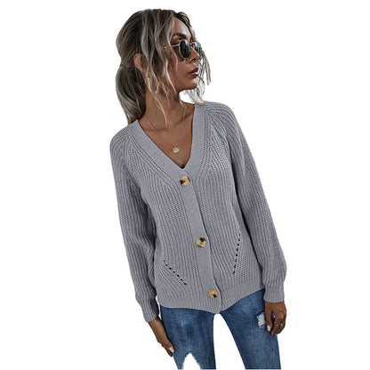 Dames cardigan décontracté avec décolleté en V profond et gros boutons Chic und Stil